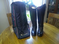 OVATION LADIES FLEX SPORT FIELD BOOT 7.5 REG CALF & BOOT BAG BOOT TREES EUC