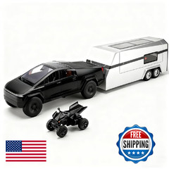 1/32 Cyber Pickup Toy Truck with RV and ATV Motorcycle Alloy Truck Model with So