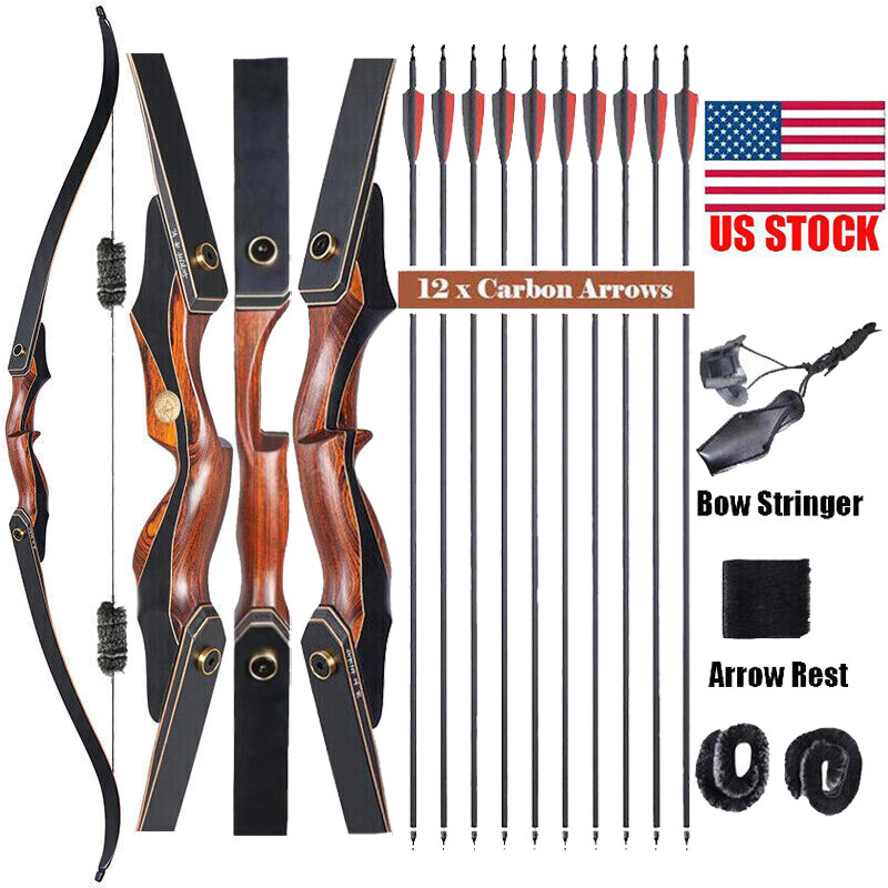 Archery Traditional Hunting 60″ Takedown Recurve Bow Set Wooden Longbow 30-50lbs