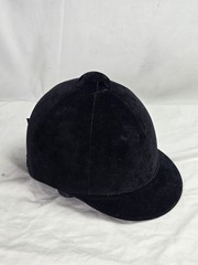 Vintage Equestrian Riding Helmet Hunt Cap Black Velvet English Horse Hat 70s 80s