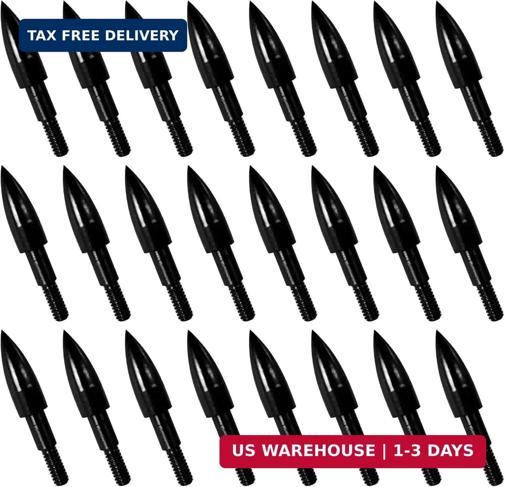 24Pcs Archery Field Points Screw-in Arrow Point 100 Grain 5/16″ Steel Field Tips