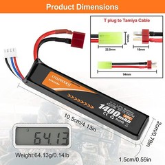 11.1V Airsoft Battery LiPo 2000mAh Rechargeable Hobby w/ Mini Tamiya Connector