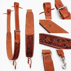 Challenger Western Floral Tooled Leather Rear Flank Back Cinch w/ Billets 9776