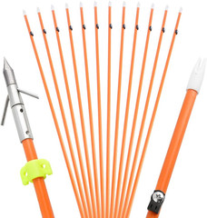6/12Pcs Archery Fiberglass Bowfishing Arrow Bow Fishing Arrows with Broadheads a