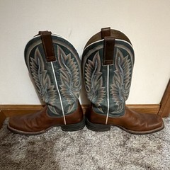 Ariat Brown & Blue Western Cowboy Boots Square Toe Stitched Shaft US 8.5 D