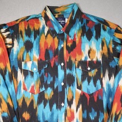 Wrangler Western Shirt XL 17-17 1/2 Multicolor Ikat 100% Cotton Long Sleeve