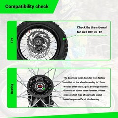 12» Rear Wheel 80/100-12 3.00-12 Tire Inner Tube Assembly For 110cc 125cc SSR