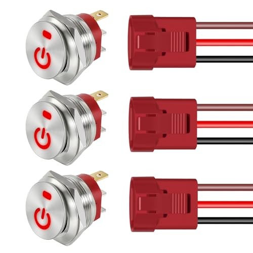 3 Pack ON Off Round Rocker Switches with Wire Socket 3 Pin 12V AC/DC 20A Red