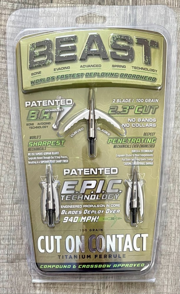 Bowmar Beast Titanium Cut-On-Contact Broadheads 100 Grain 2.3″ Cut 3 Pack – New