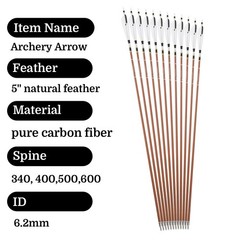 12X Archery Pure Carbon Arrows Natural Feather 31″ Shaft SP340-600 Bow Hunting