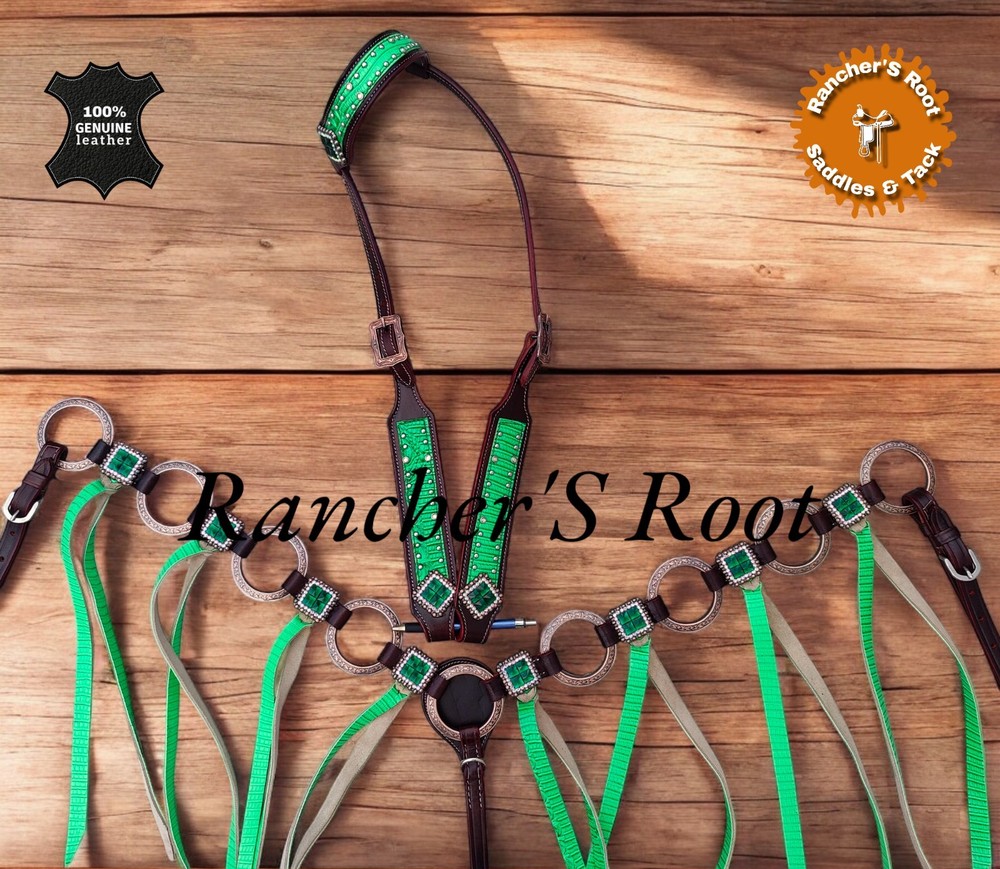 Western Leather Tack Set For Horse | Green Ring Tack Set