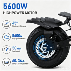 Adults Electric Scooter Folding Dual Motor 5600W 60V 38AH 12″ Road Tires 50MPH