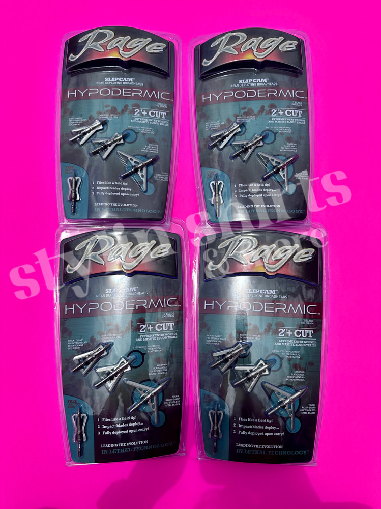4 pack RAGE Slipcam PRACTICE POINT HYPODERMIC 2″ cut 2 blade broadhead 100 grain