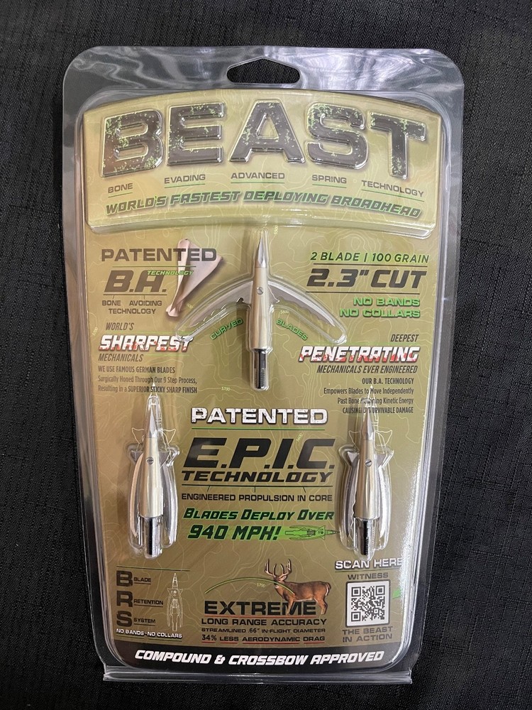 Beast Broadheads 2 Blade 100gr 2.3″ 3 Pack BRAND NEW