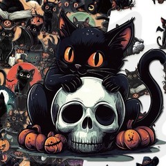 30Pcs Random Gothic Dark Kitty Black Cat PET Transparent Halloween Sticker