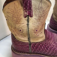 Ariat Fatbaby Western Boots Kids Size 12 Purple Croc Print Suede Embroidery