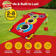 Cornhole Board with 21+ Games, 8 Bean Bags – Arcade Style Corn Hole Games for Ad