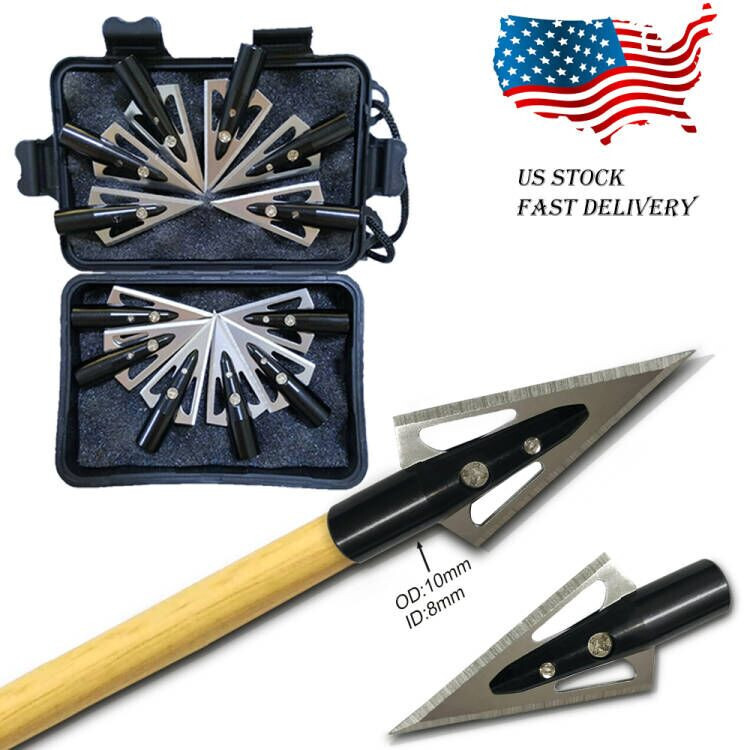 12Pcs DIY Hunting Tradition Broadheads Iron Jacket Wooden Bamboo Arrow Glue Tip