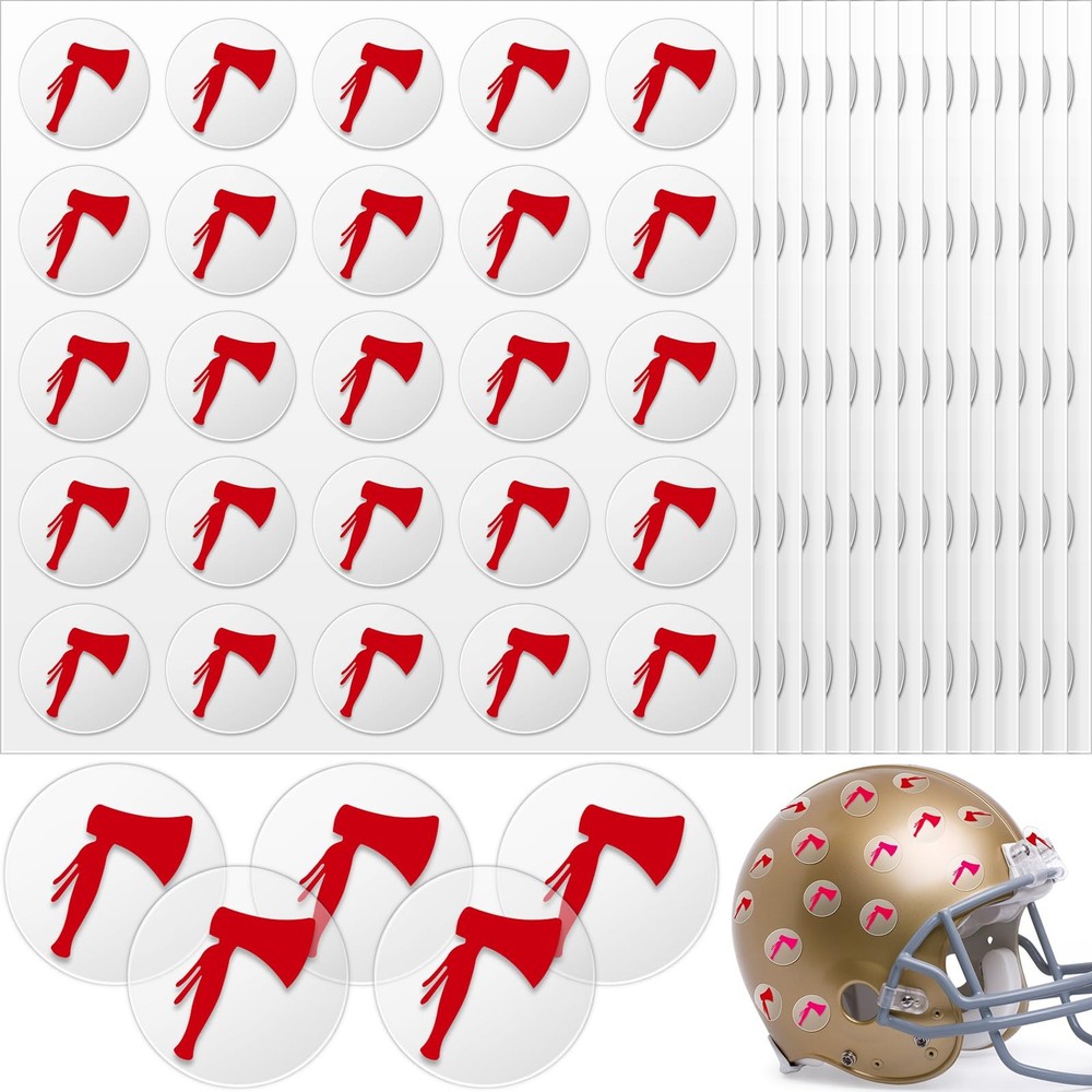 Jecery 200 Pcs 8 Sheets Football Helmet Stickers Hatchet Decals Red on Clear