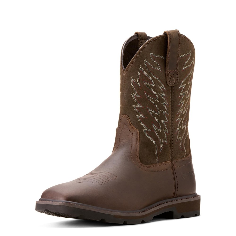Ariat Men’s Groundbreaker Wide Square Toe Work Boots 10 Brown