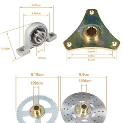 29″ 32″ 44″ Go Kart Rear Live Axle Kit, Sprocket+Hub+Brake Assembly+chain+Disc
