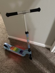 Kids Electric Scooter Blue Rainbow Deck LED Lights Adjustable Folding