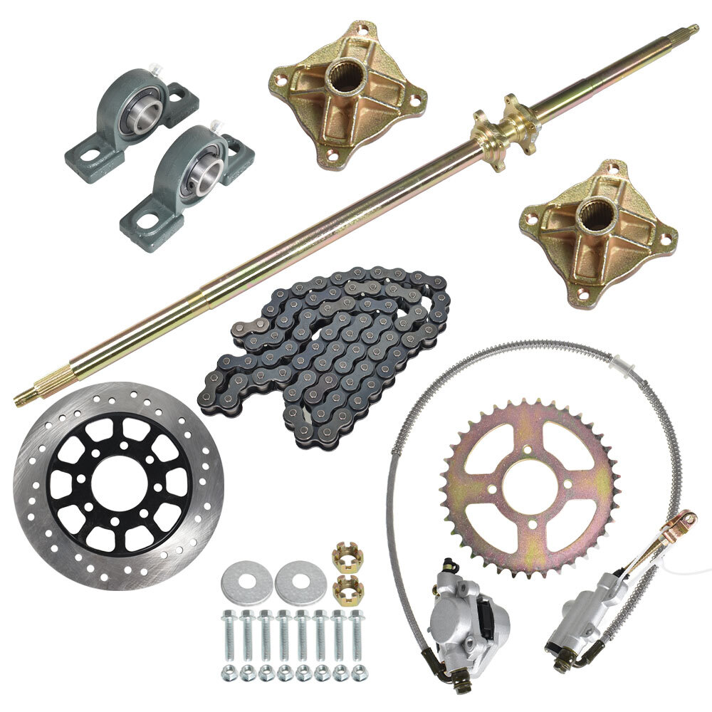 44″ Go Kart Live Axle Kit Sprocket+Brake Disc+Chain+Brake assembly+wheel hubs