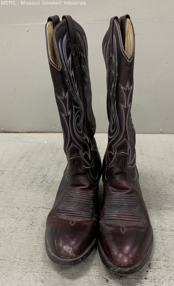 Vintage Black Cherry Leather Western Cowboy Boots Star Stitching Size 8D