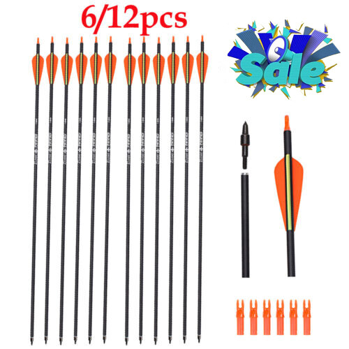 6/12Pcs 26/28″ Carbon Arrows Hunting Arrows for Compoundbow Recurvebow Outdoor