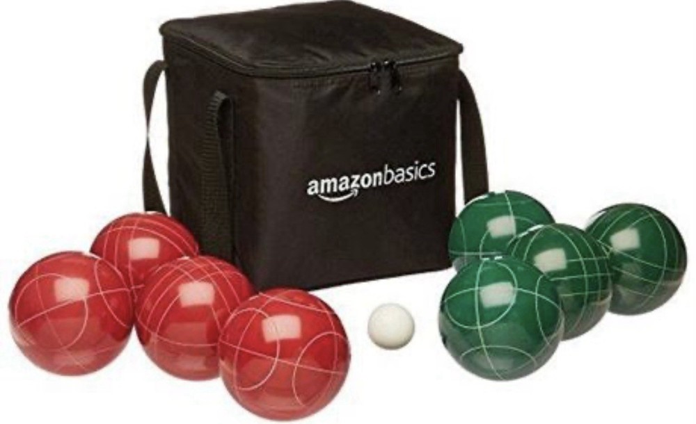 Amazon Basics Bocce Ball Set, 100mm, Green/Red/White
