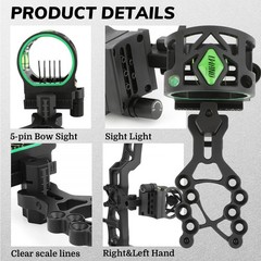 5 Pin Compound Bow Sight 0.019″ Optical Fiber Adjustable Archery RH LH Hunting