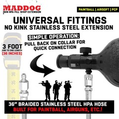 CLEARANCE Maddog Paintball Fill Whip Hose Extension 36″ Stainless Steel 4500 PSI