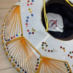 Pigalle XXXXX White Charro Sombrero Hat with Gold Trim and Sequins 23 in