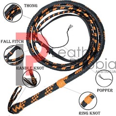 Genuine Kangaroo Hide Stock Whip 04 Feet Long 16 Plaits Fully Handmade Bull Whip