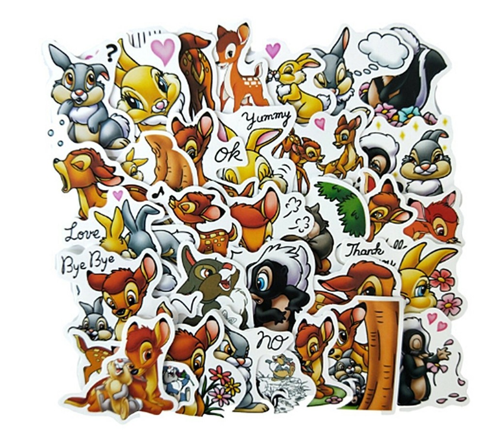Bambi Cartoon Characters Decal Vinyl Stickers Assorted Lot of 34 Pieces