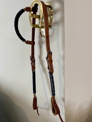 Beaded One Ear Western Leather Headstall, White, Royal Blue, Black, Burgundy