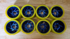 Roller Skate Wheels Yellow With Blue Aluminum Hub.