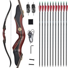 60″ Takedown Recurve Bow 30-50lbs Wooden Bow Riser for Archery Hunting Target