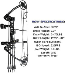 Compound Bow Draw Weight 0-70 Lbs for Pull Beginner and Intermediate Archer Full