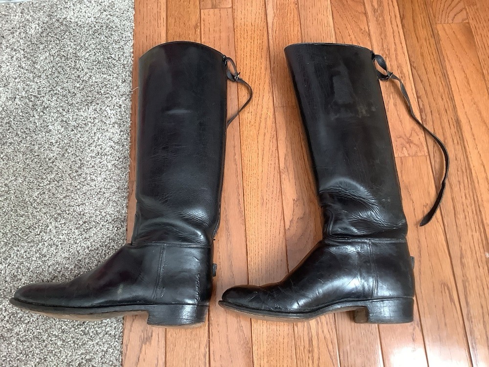 From Spain Equestrian RIDING BOOTS Black Leather Tall Sz Is Estimate 6.5-7