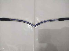 Navy Blue & White Leather Three Row Crystal Brow-Band For Horse bridle.