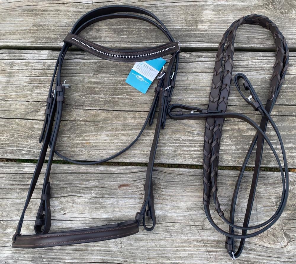 English bridle w/crystal brow band Havana brown leather