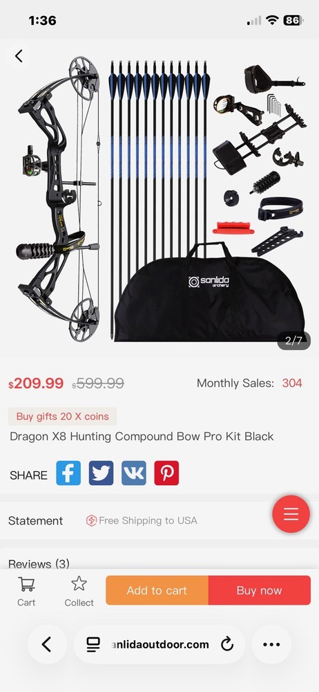 Sanlida Dragon X8 Compound Bow Pro Kit, Black/Blue w/ Case Arrows Accessories