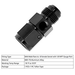 8AN Male Flare to -8 Female Swivel with 1/8 NPT Gauge 8AN with 1/8 NPT Port
