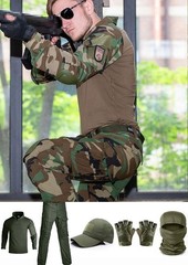 Tactical Suit,Military Pants and Shirt,Cap Gloves Balaclava Set,WL Woodland C…