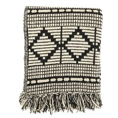 Soft Reclaimed Cotton Blend Throw with Diamond Pattern and Black and Beige