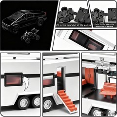 1/32 Cyber Pickup Toy Truck with RV and ATV Motorcycle Alloy Truck Model with So