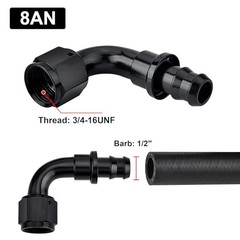 Push Lock Hose Fitting End Black 4PCS 8AN 90 Degree