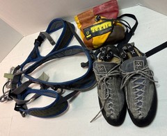 Petzl Adjama Harness, Evolv Shoes Mens 10, Organic Chalk Bag, Climbing Lot