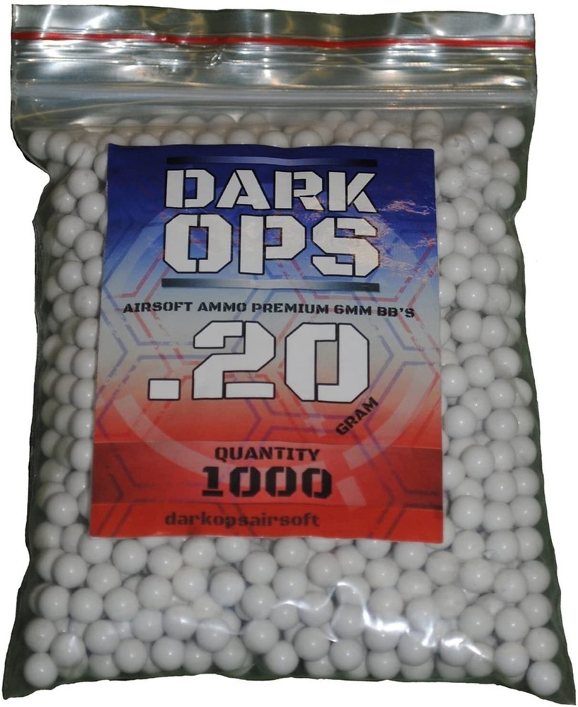 Dark Ops Airsoft BBs .20g 6mm 1000 Count – Perfect Spherical Ammo Rounds